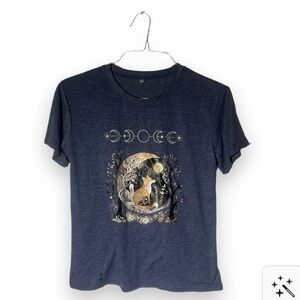 Navy Graphic T-Shirt with Fox and Moon Design